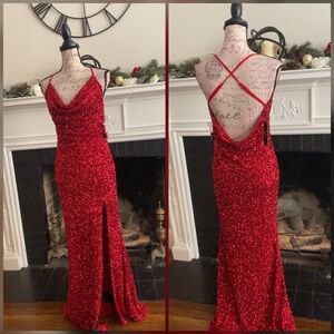 Sequin red prom dress, formal dress, gala holiday, Valentine’s Day, evening gown